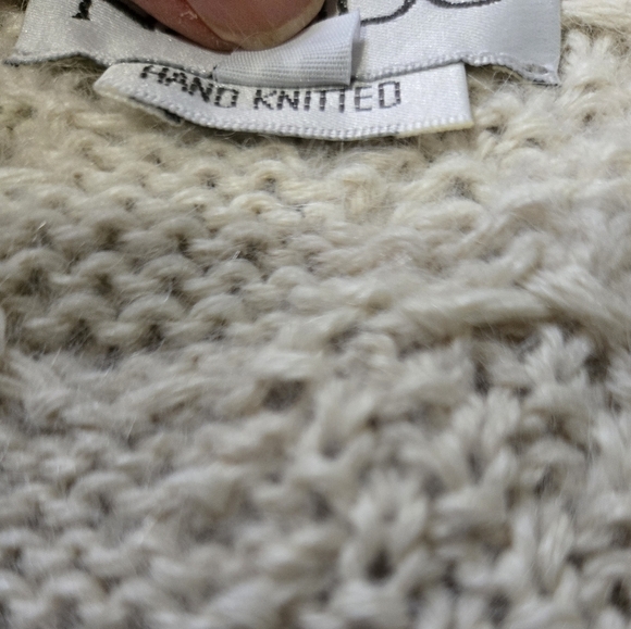 NANDO Extra Fine Alpaca Hand Knit Cream/Green/ Brown Leaf Pattern Cardigan. Med - Picture 14 of 14